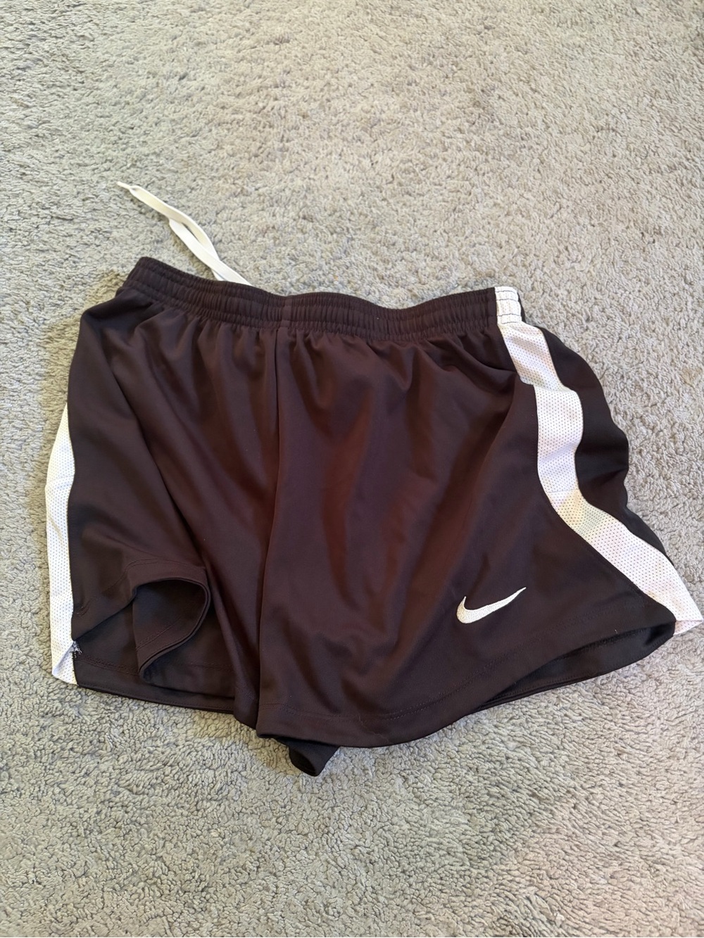 Nike Women's Black Athletic Shorts with White Panels and Swoosh